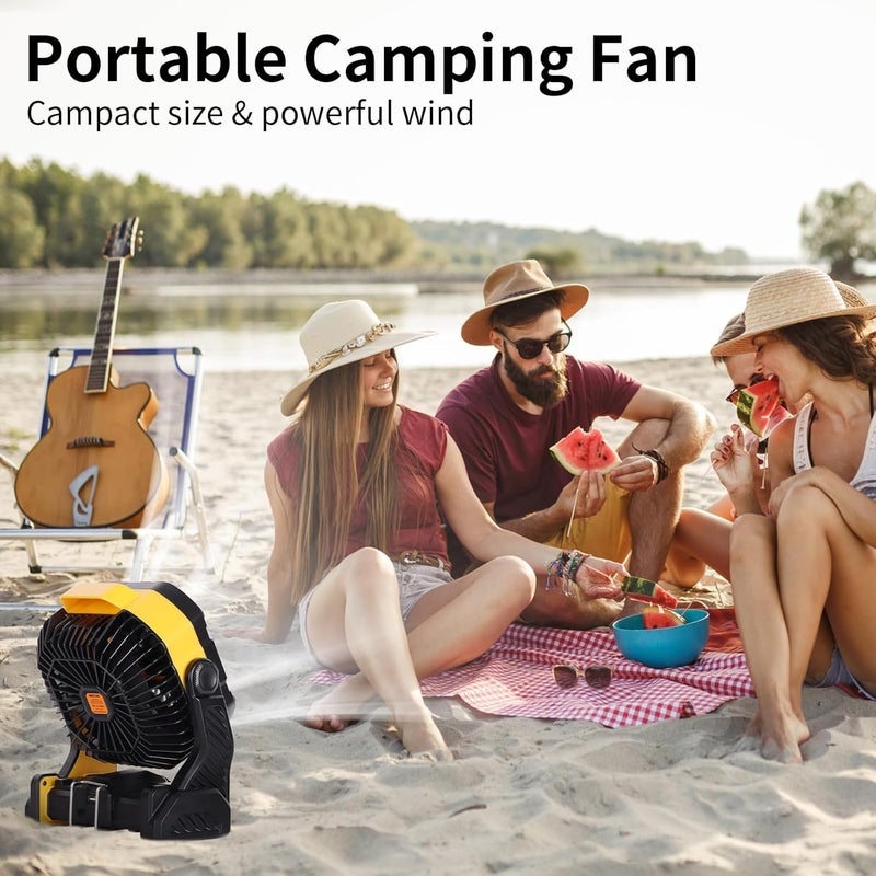 WESTTREE 20000mAh Camping Fan with LED Lantern USB Tpye C Rechargeable Battery Operated Outdoor Tent Fan with Light & Hook, 270° Pivot 4 Speeds, Personal USB Desk Fan for Camping Yellow X26A - Image 3